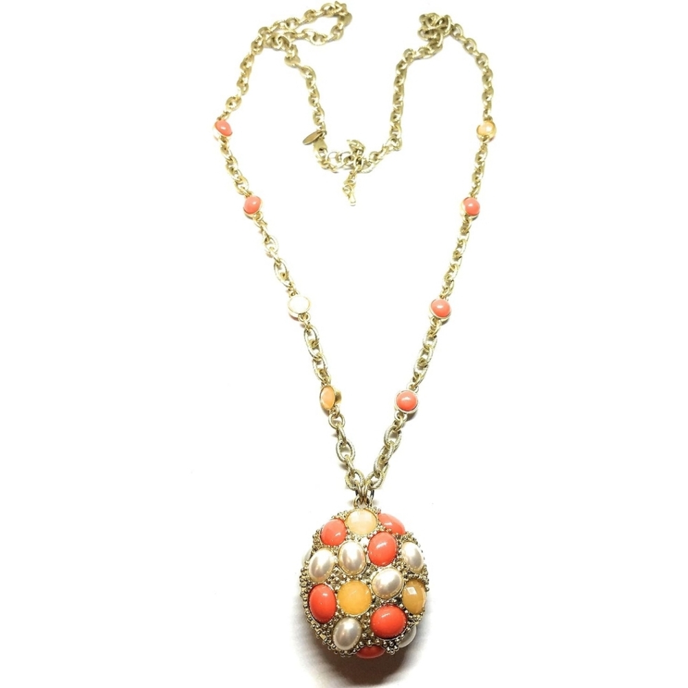 Lia Sophia Empress Long Necklace Orange Gold Pearl